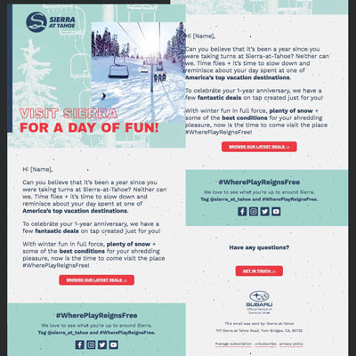 Sierra-at-Tahoe Anniversary Email Design