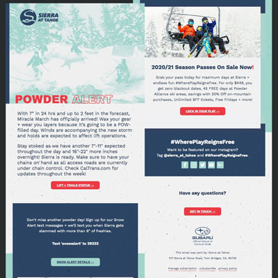 Sierra-at-Tahoe Snow Alert Email Design